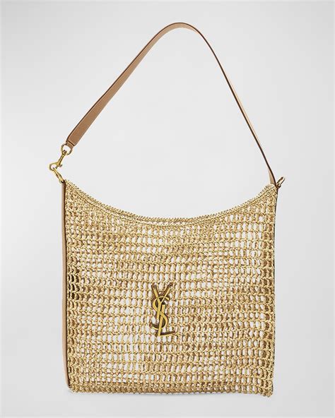 Saint Laurent Oxalis YSL Monogram Shoulder Bag in Raffia with 